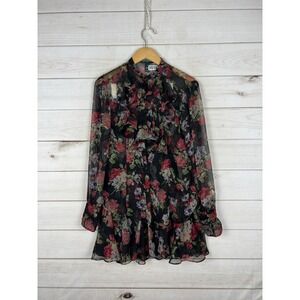 Lauren Ralph Lauren Blouse Skirt Set Womens Medium Floral Sheer Ruffle Whimiscal